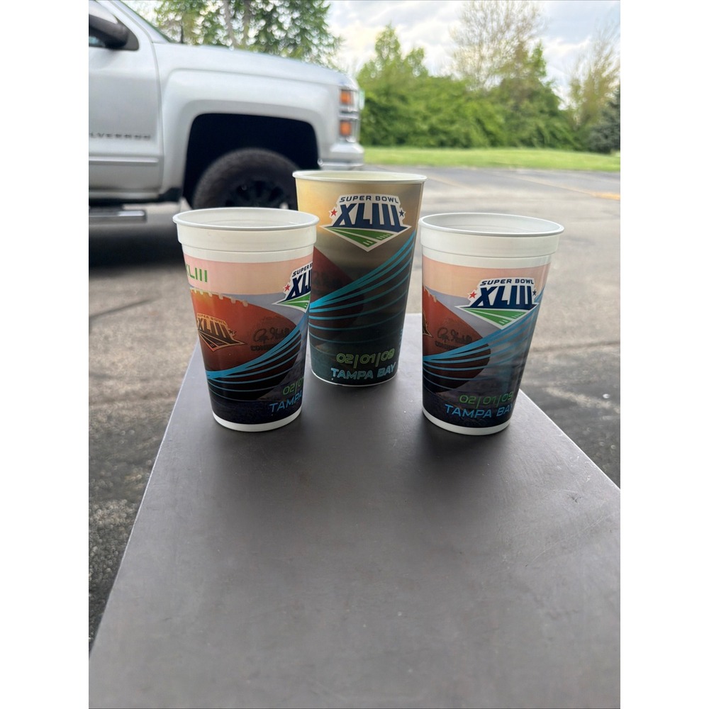 NFL Super Bowl XLIII Tampa Bay 2009 Souvenir Plastic Cups‎ Set of 3 XLIII Logo